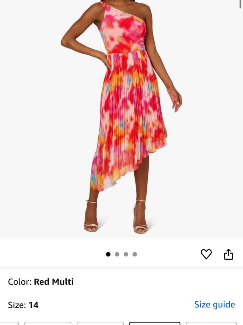 Adrianna Papell Red Multi One-Shoulder Pleated Midi Dress